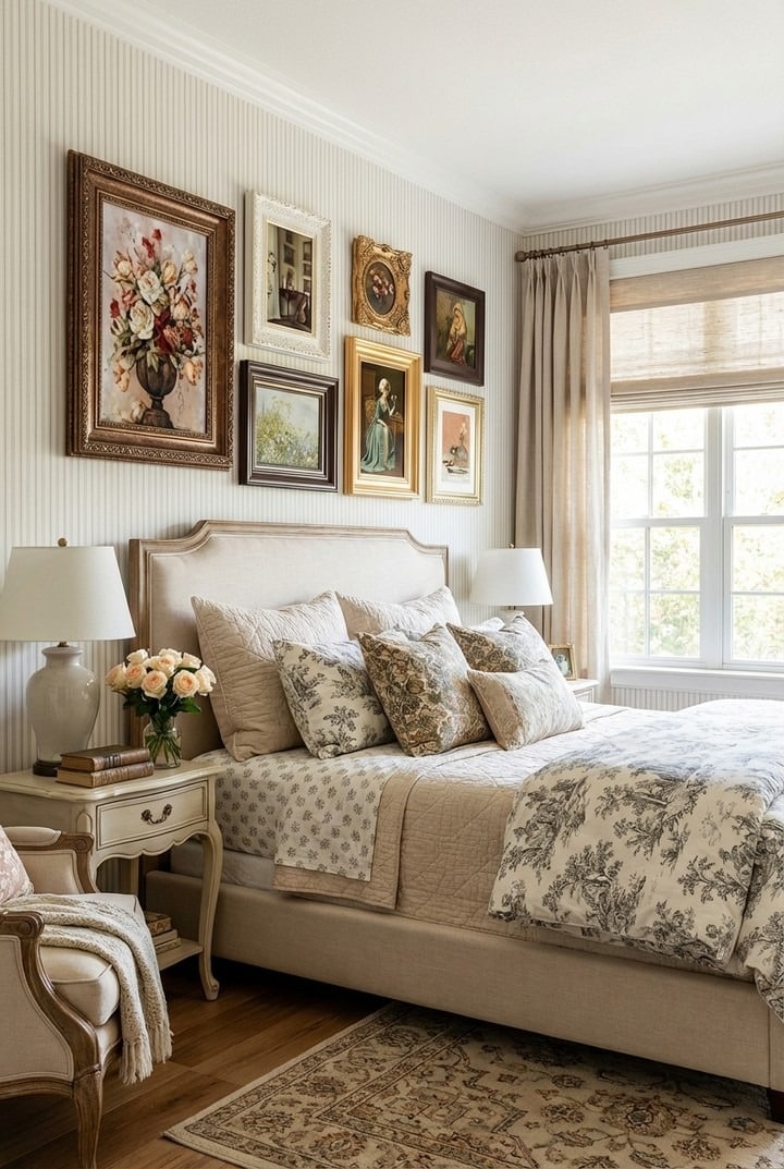 11. Cream and Antique Gold French Country Bedroom Idea - romantic bedroom ideas