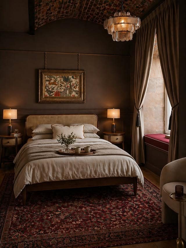 13. Chocolate Brown and Oxblood Heritage Bedroom Idea - romantic bedroom ideas