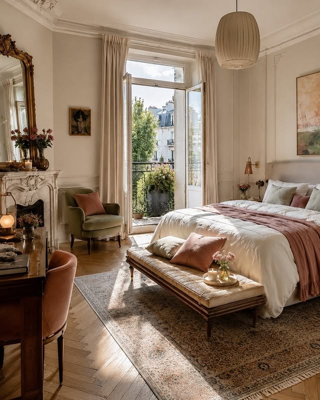 20. Dusty Rose and Ivory Parisian Bedroom Idea - romantic bedroom ideas
