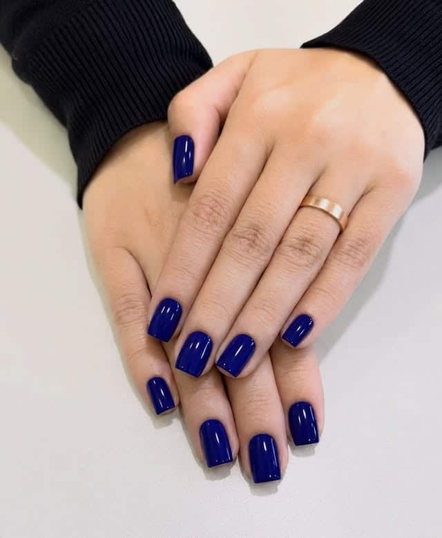 1. Glossy Cobalt Blue Square Nails - dark blue nail ideas