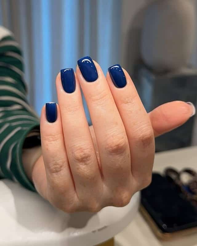 13. Classic Navy Blue Short Square Nails - dark blue nail ideas