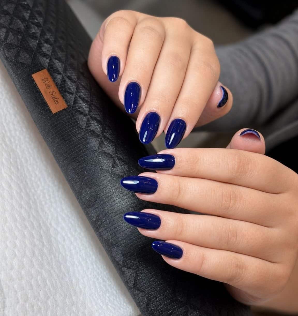 18. Rich Cobalt Blue Almond Nails - dark blue nail ideas