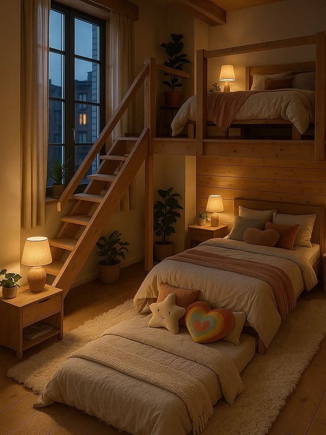 18. Honey Wood and Caramel Tiny Bedroom with Lofted Sleeping Space - tiny home bedroom ideas