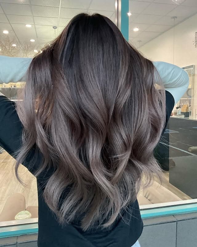 1. Smoky Mushroom Brunette with Voluminous Waves - Mushroom Hair Color