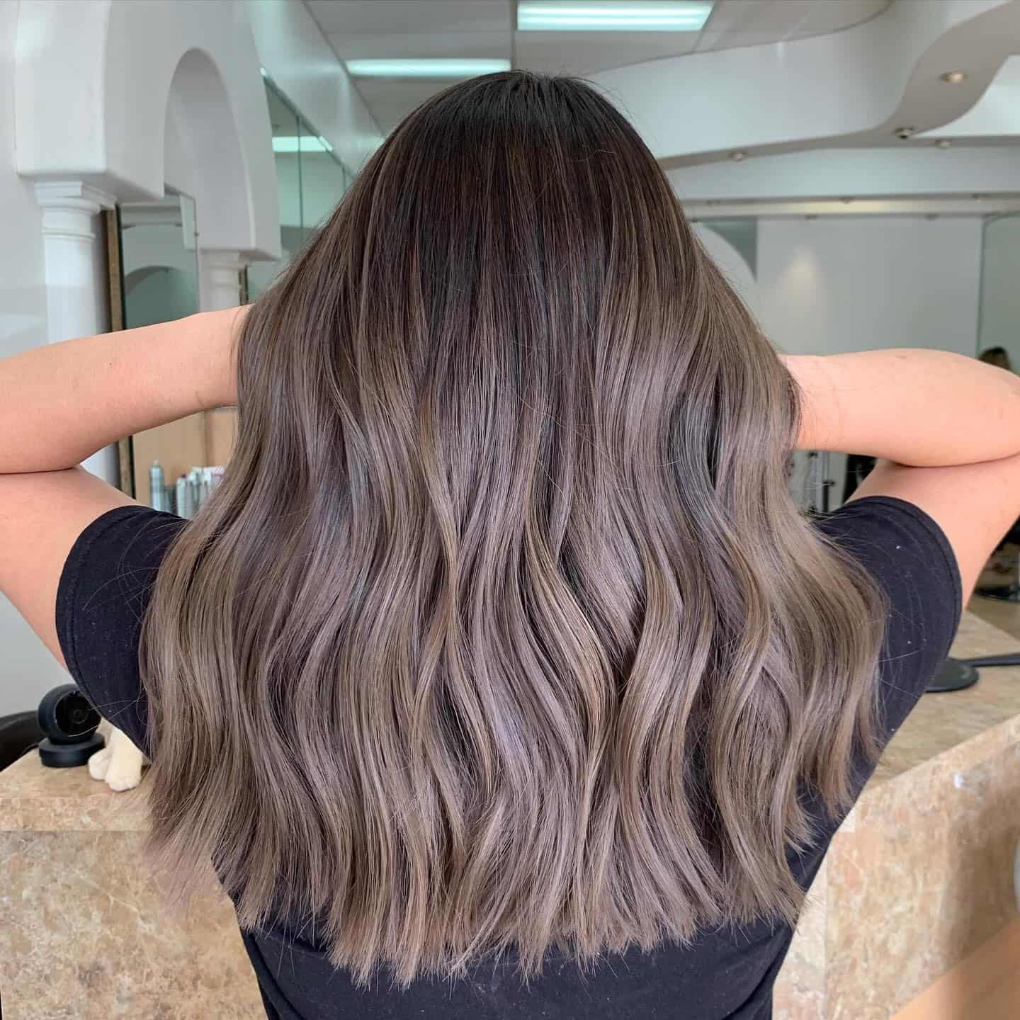 2. Mushroom Brown Lob with Soft Taupe Balayage - Mushroom Hair Color