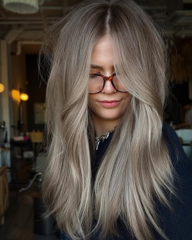 11. Icy Mushroom Blonde with Long Face-Framing Layers - Mushroom Hair Color