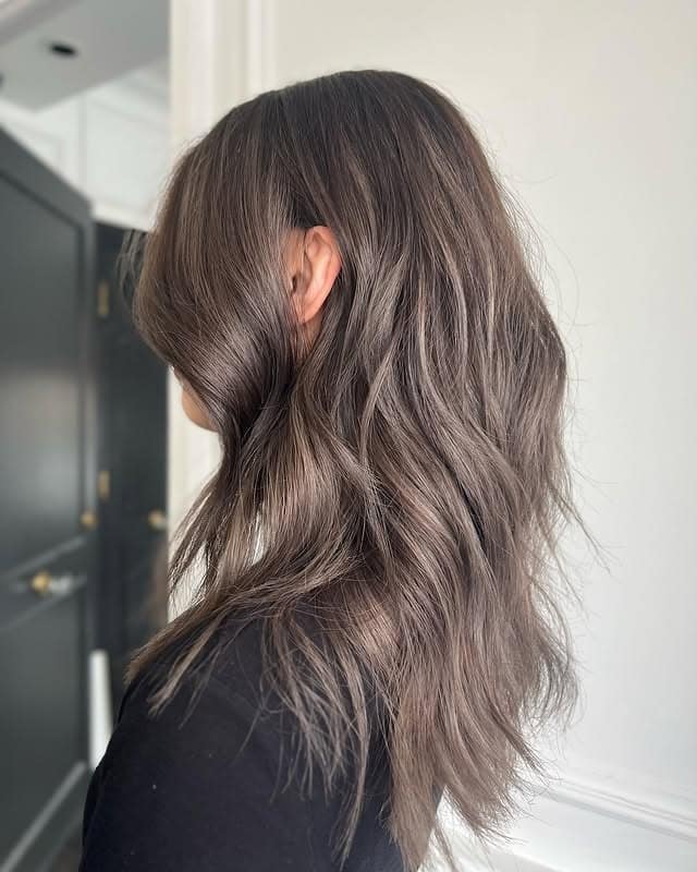 12. Smoky Mushroom Brunette with Tousled Layers - Mushroom Hair Color