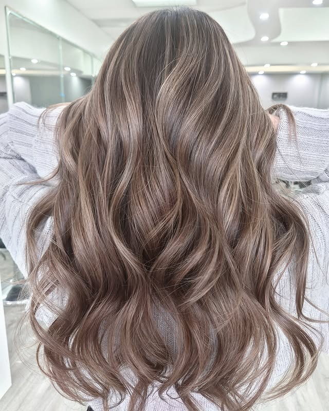 14. Soft Mauve Mushroom Brown with Flowing Curls - Mushroom Hair Color