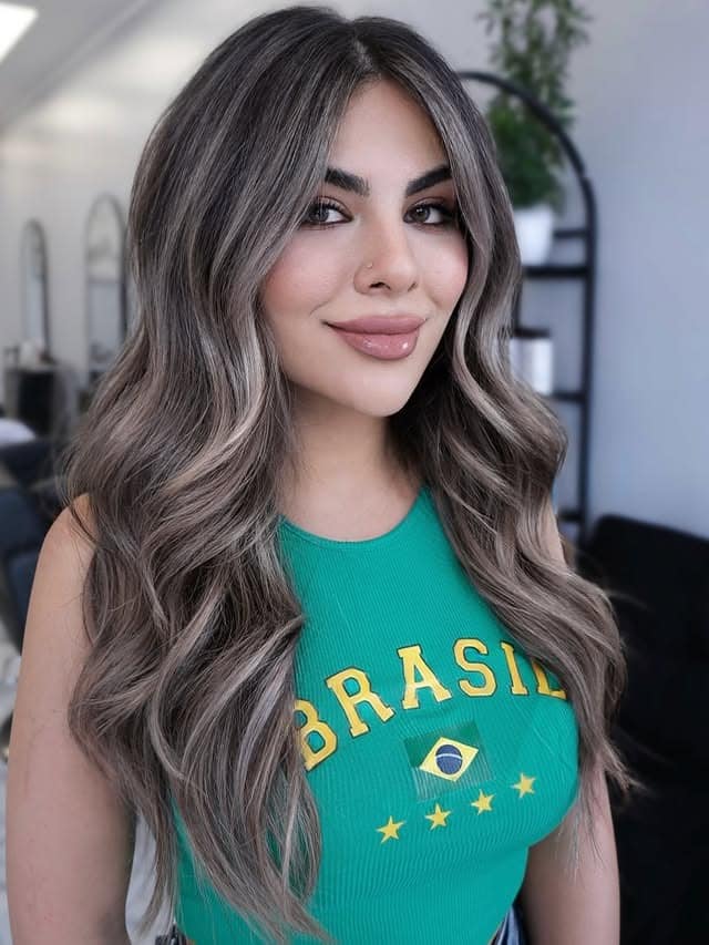 16. Ash Mushroom Brunette with Face-Framing Highlights - Mushroom Hair Color