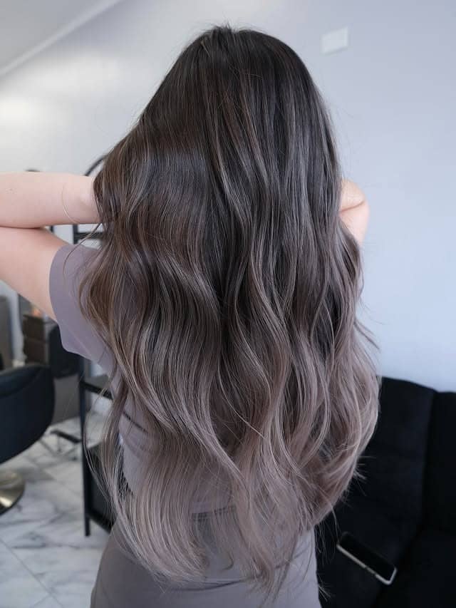 22. Smoky Mushroom Ombre with Long Waves - Mushroom Hair Color