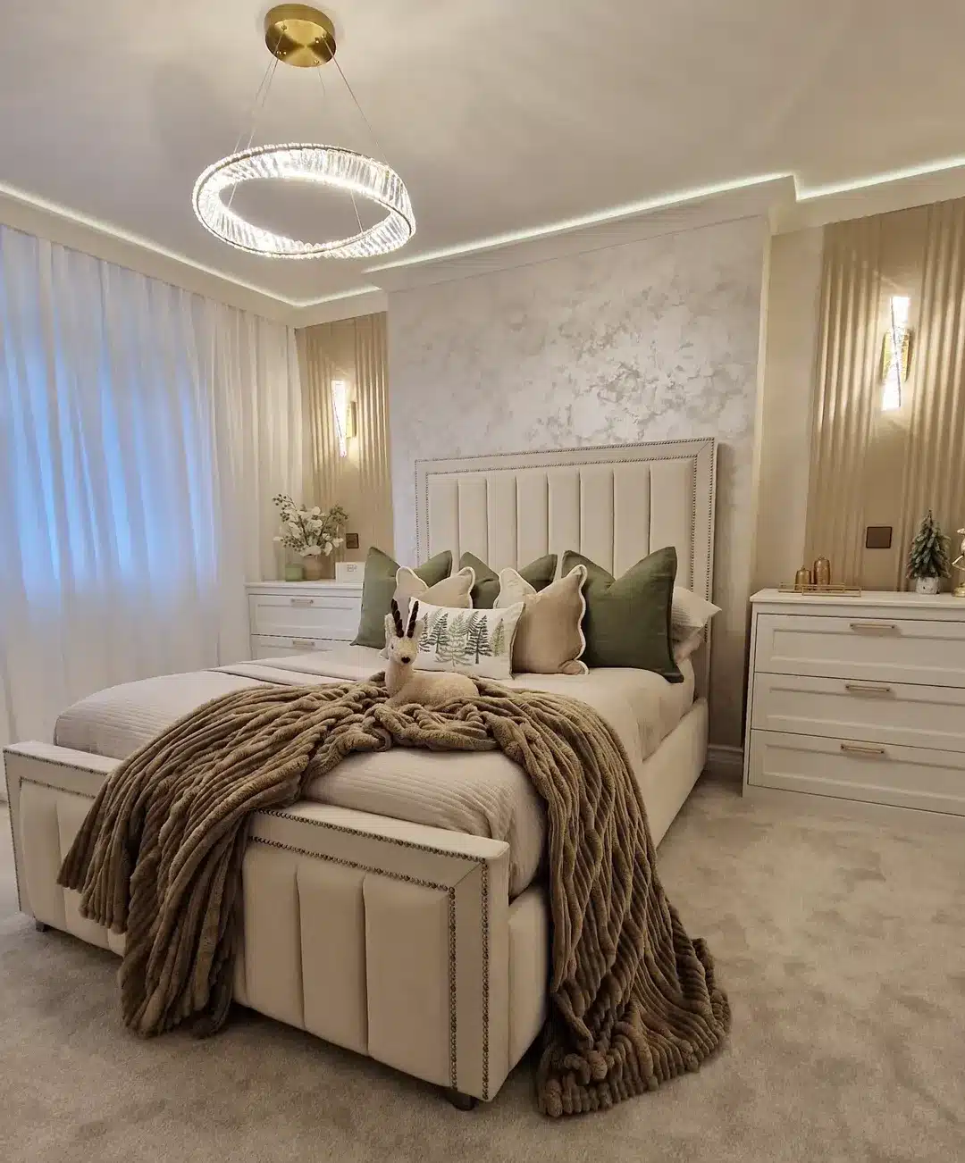 6. Cream and Sage Bedroom with Soft Gold Accents - elegant bedroom ideas