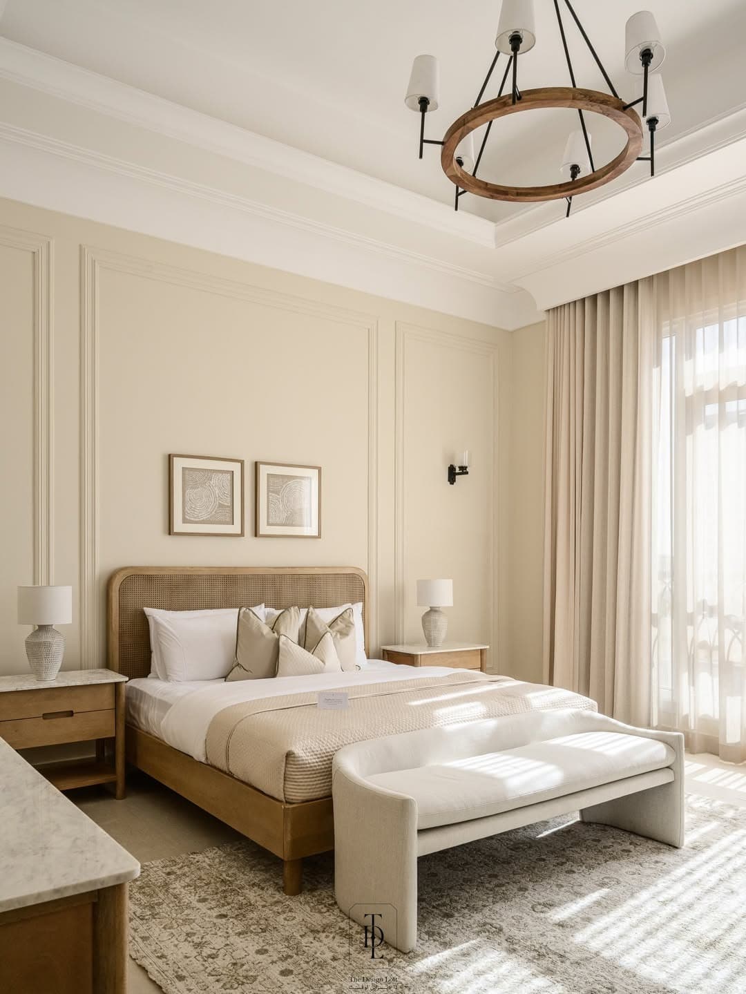 22. Warm Cream and Natural Oak Bedroom with Cane Headboard - elegant bedroom ideas