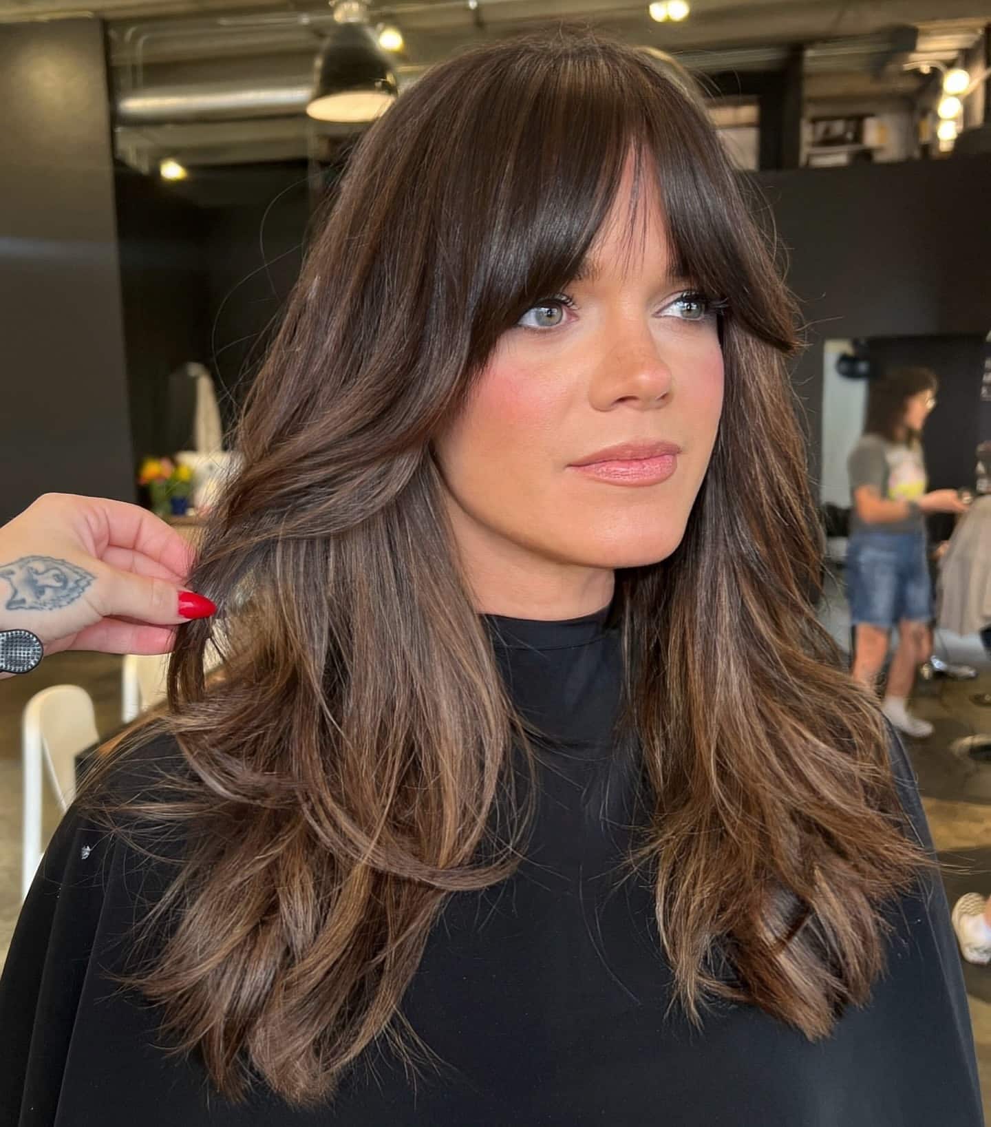 5. Mocha Brown Long Layers with Curtain Bangs - Fringe Hairstyles
