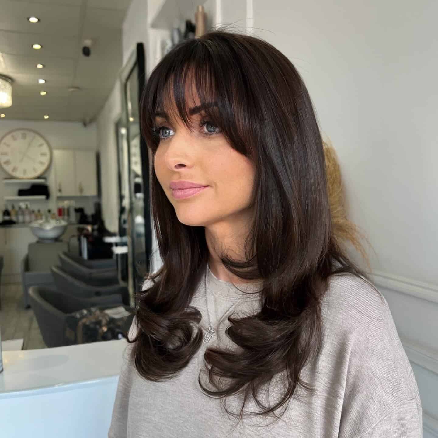11. Deep Chocolate Butterfly Layers with Wispy Fringe - Fringe Hairstyles