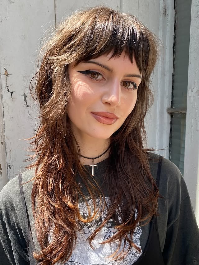 13. Auburn Brown Shag with Micro Fringe - Fringe Hairstyles