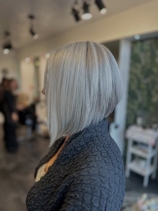 20. Silver Blonde Sleek Angled Bob - Angled Bob Hairstyles