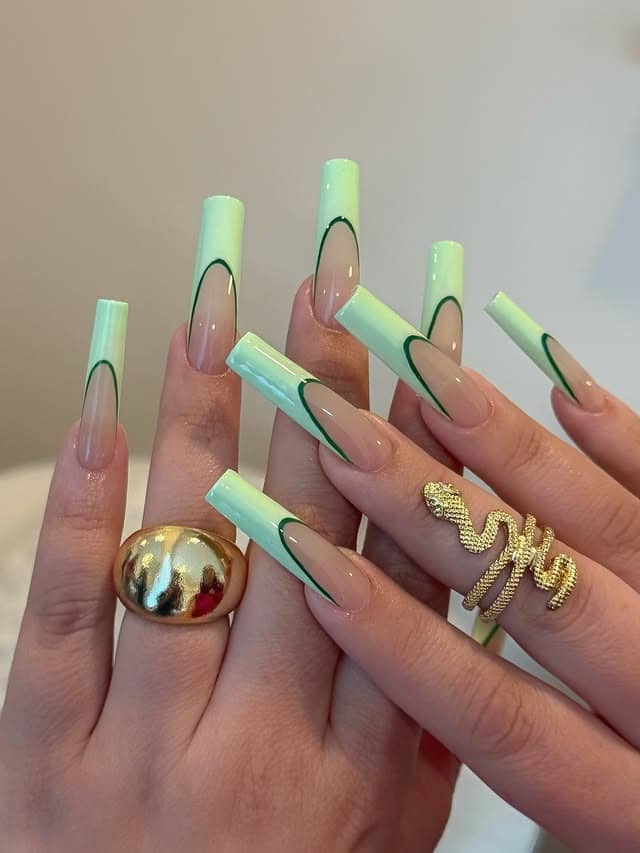 1. Mint Green French Square Nails - nail ideas for long nails