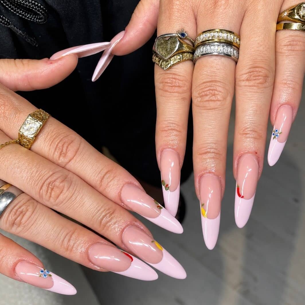 6. Blush Pink Floral French Almond Nails - nail ideas for long nails