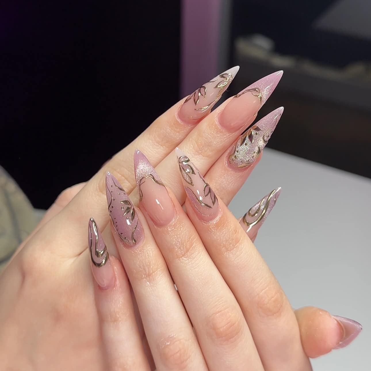14. Dusty Pink Chrome Stiletto Nails - nail ideas for long nails
