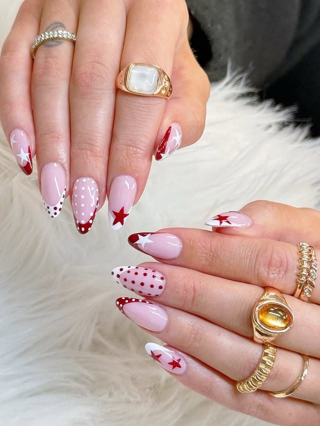 2. Red and White Star French Nails - red and white nail ideas