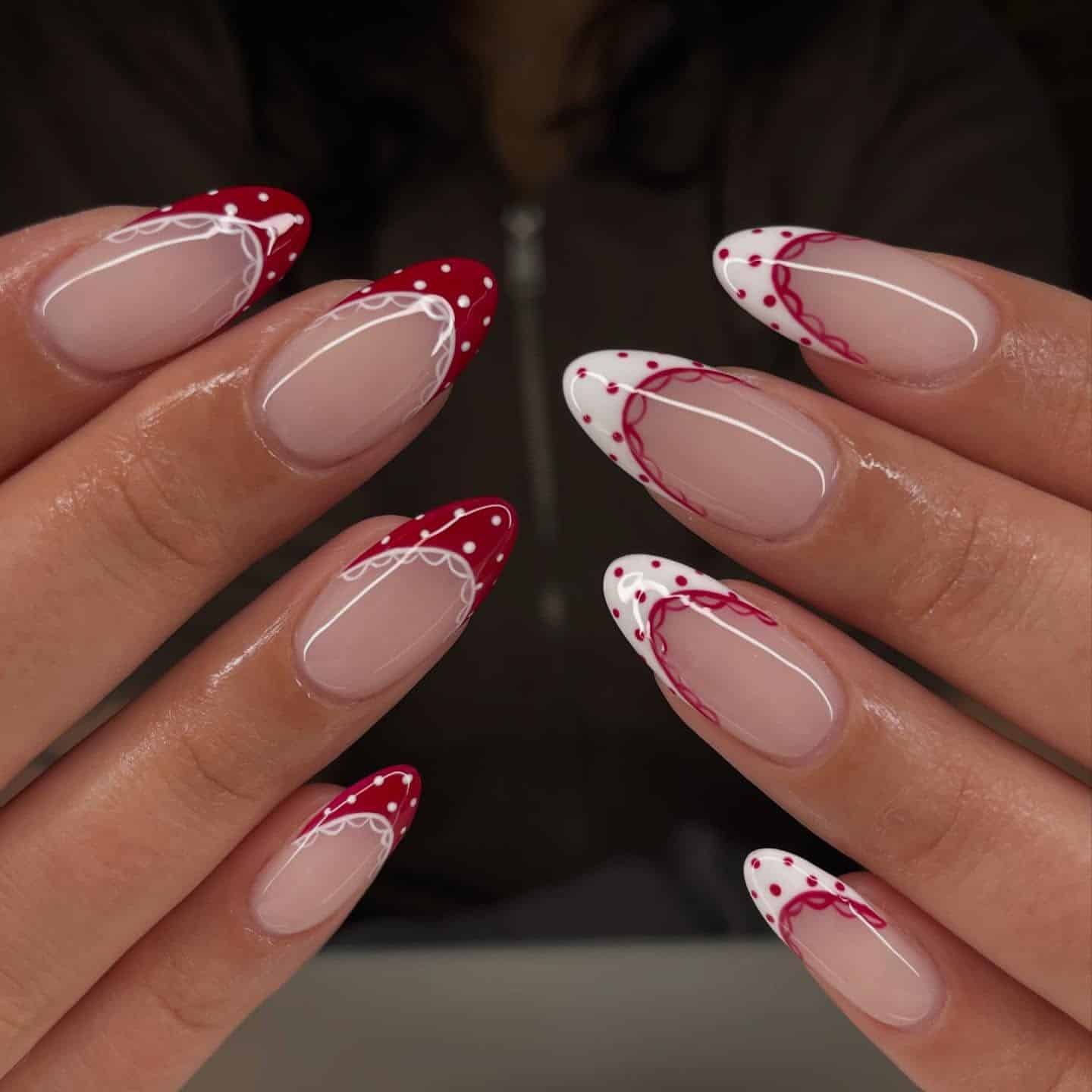 10. Red and White Lace French Nails - red and white nail ideas