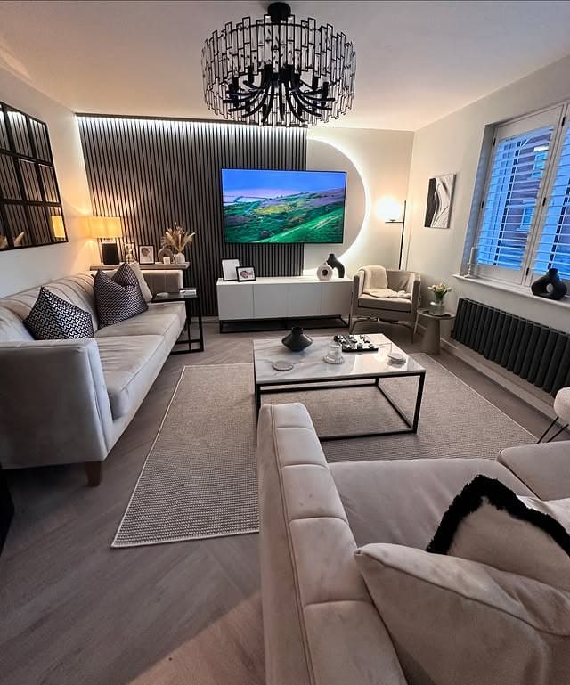 1. Modern Gray and Beige Living Room with Black Accents - gray and beige living room ideas