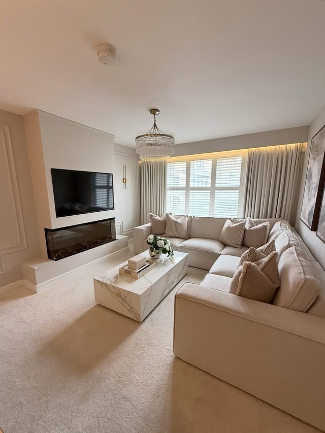 17. Creamy Beige Living Room with Soft Gray Details - gray and beige living room ideas