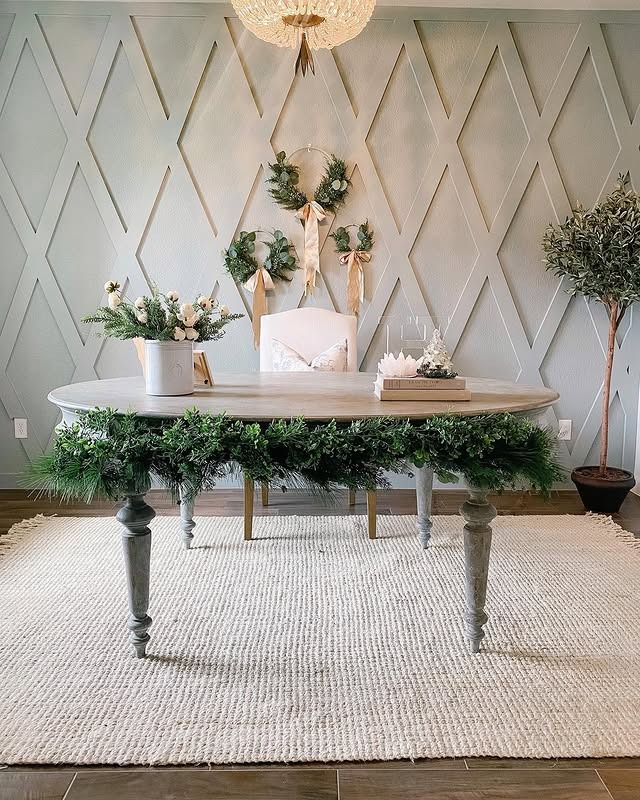 5. Sage Green and Cream Christmas Office Idea - christmas office decorating ideas