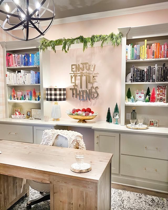 9. Soft Gray, Green and Red Christmas Office Idea - christmas office decorating ideas