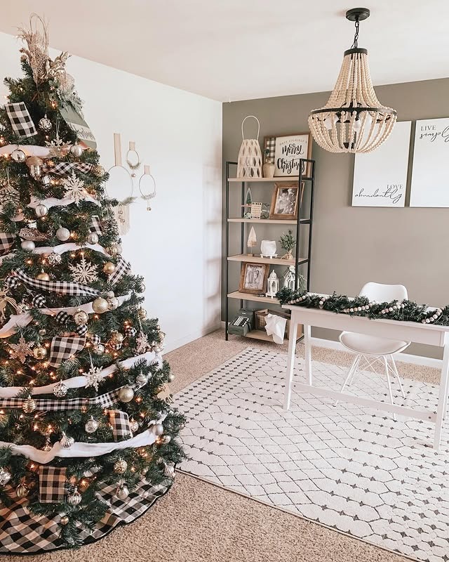 11. Black, White and Champagne Christmas Office Idea - christmas office decorating ideas