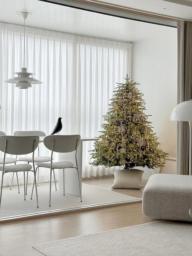 12. White and Warm Gold Minimal Christmas Office Idea - christmas office decorating ideas