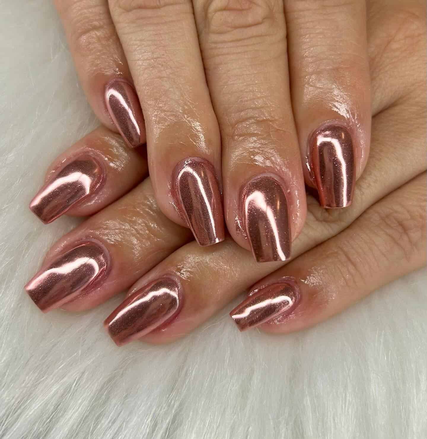 5. Rose Gold Mirror Chrome Square Nails - rose gold nail ideas