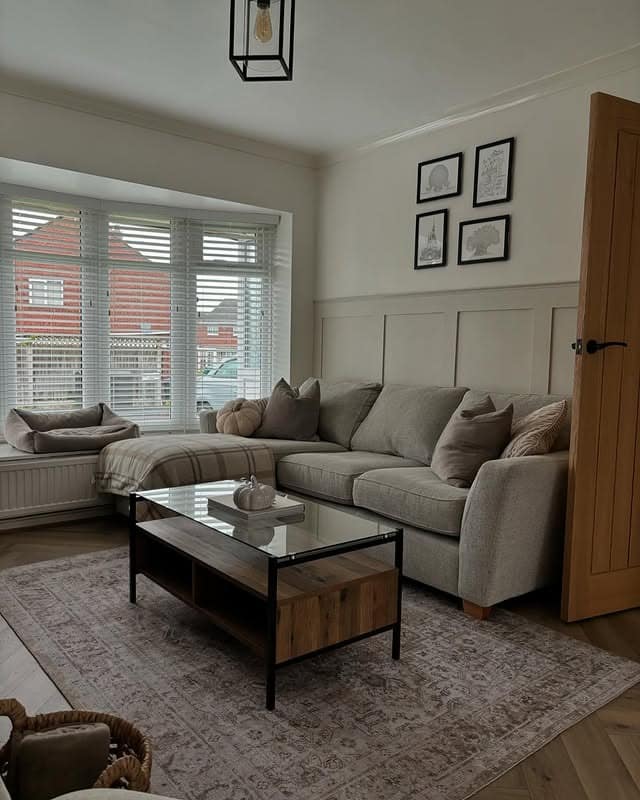 3. Taupe Vintage Rug Living Room Idea - jure rug living room ideas