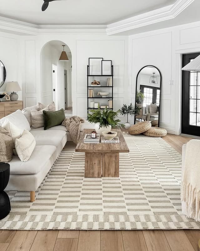 5. Cream Geometric Rug Living Room Idea - jure rug living room ideas
