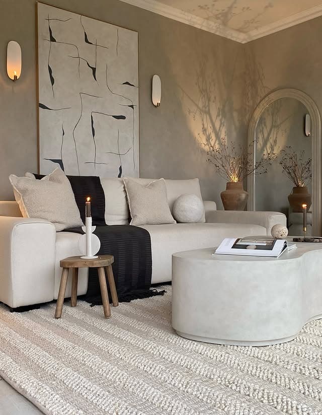 14. Cream Textured Rug Living Room Idea - jure rug living room ideas