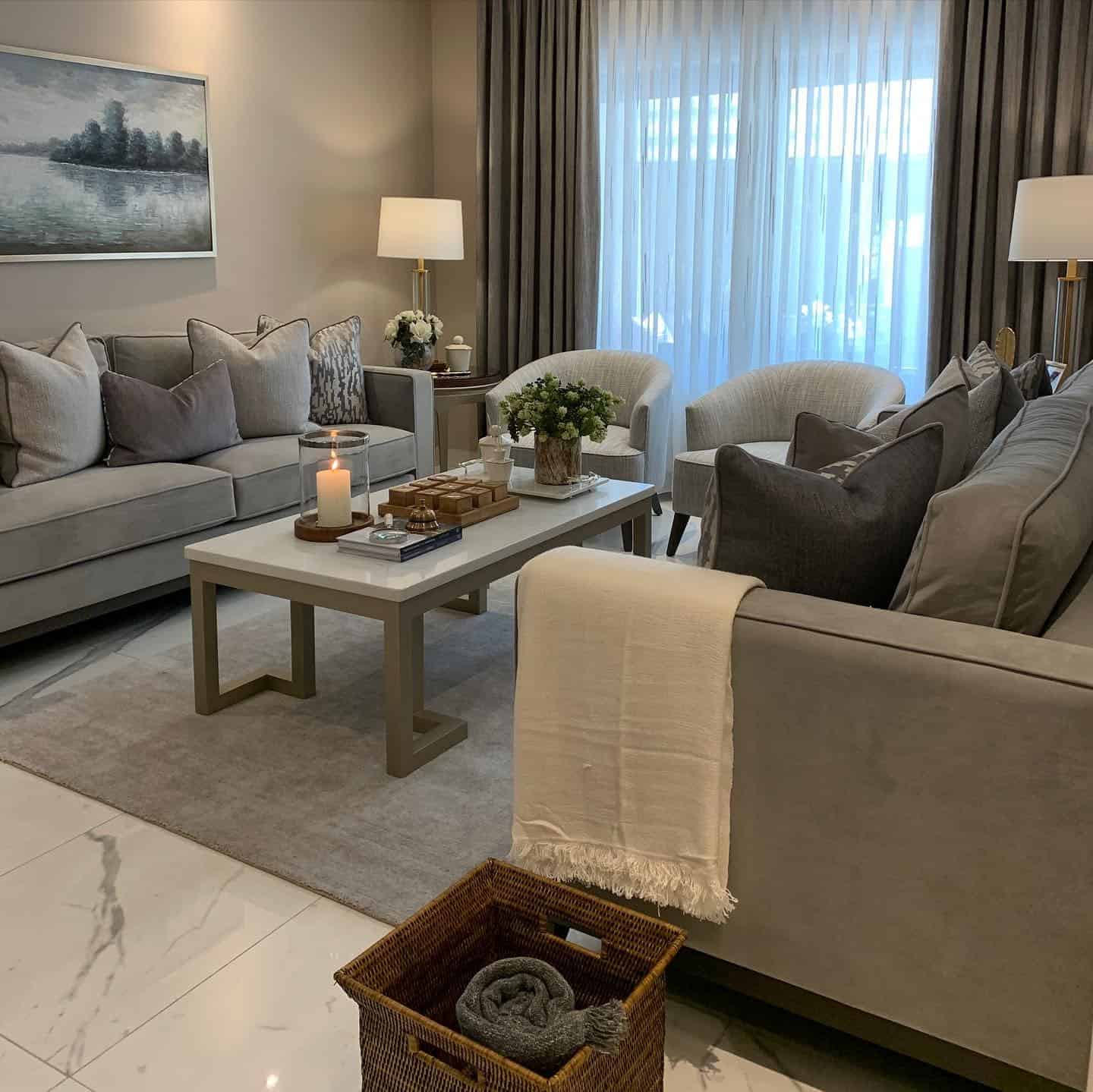 22. Soft Gray Contemporary Rug Living Room Idea - jure rug living room ideas