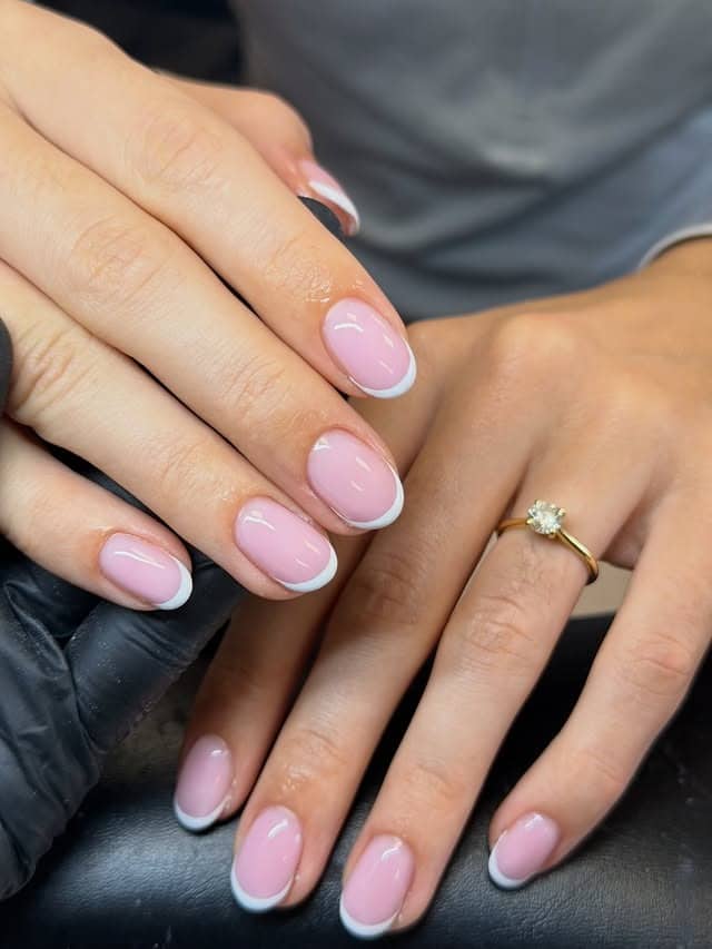 3. Soft Pink and White Micro French Round Nails - round nail ideas