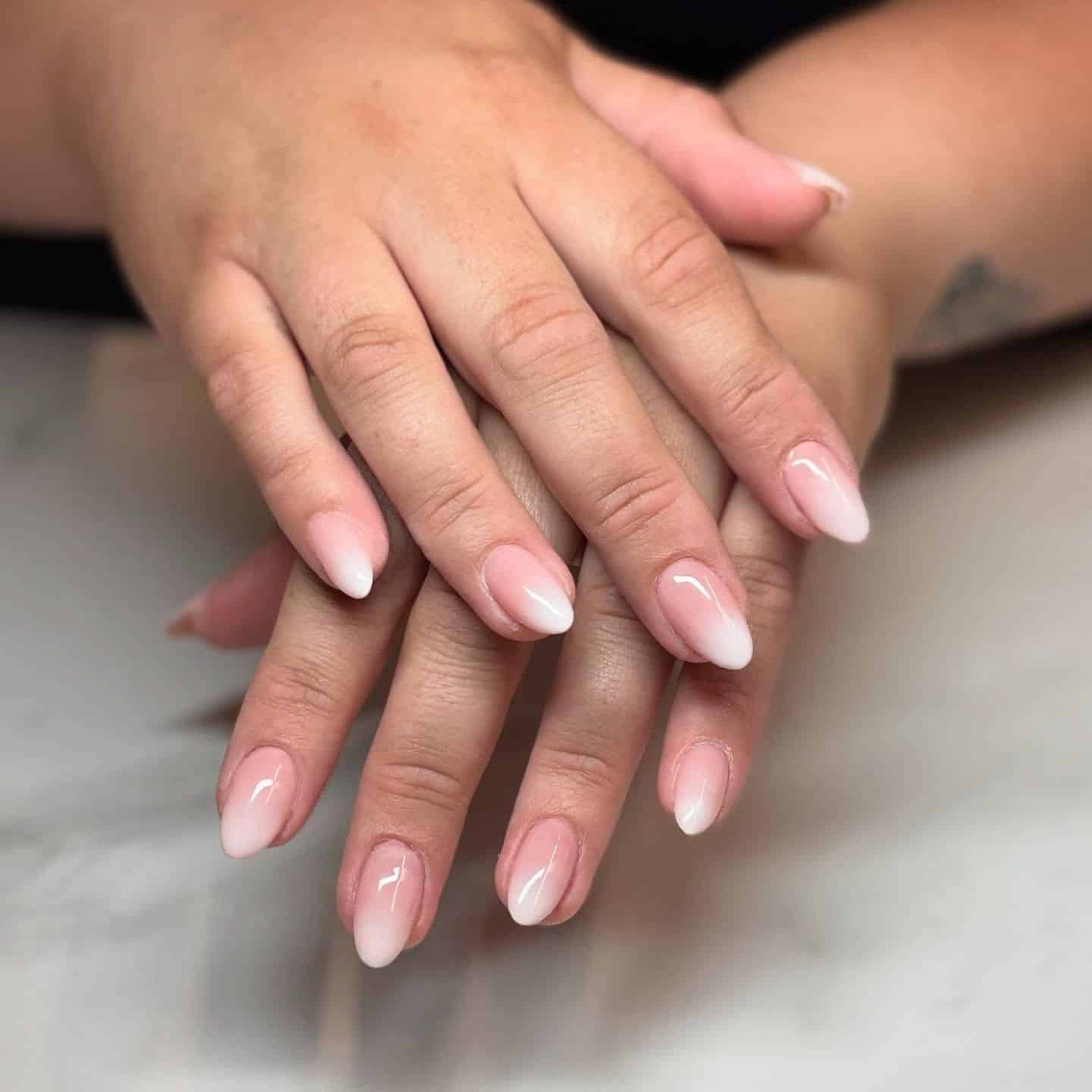 4. Pink and Milky White Ombré Round Nails - round nail ideas