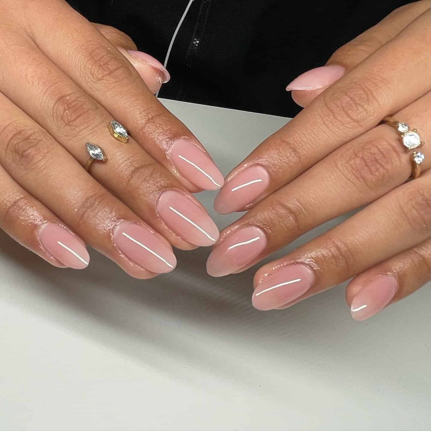 5. Sheer Blush Pink Glossy Round Nails - round nail ideas