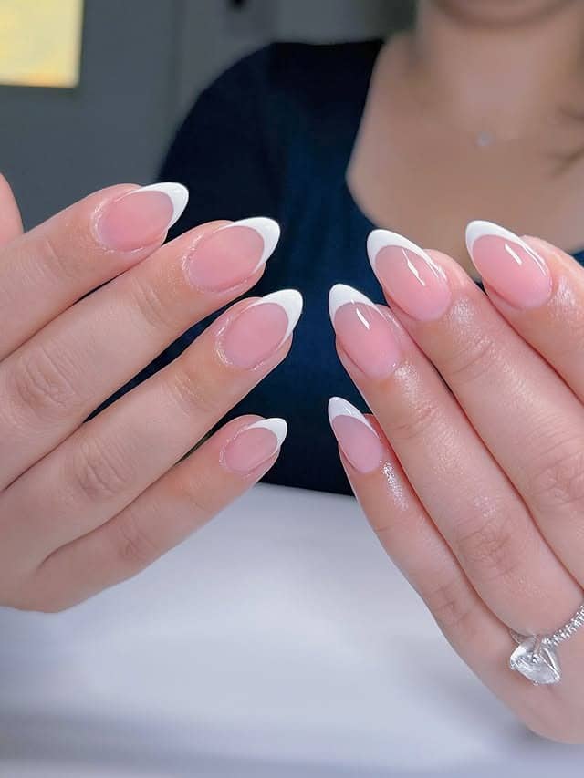 10. Sheer Pink and White French Round Nails - round nail ideas