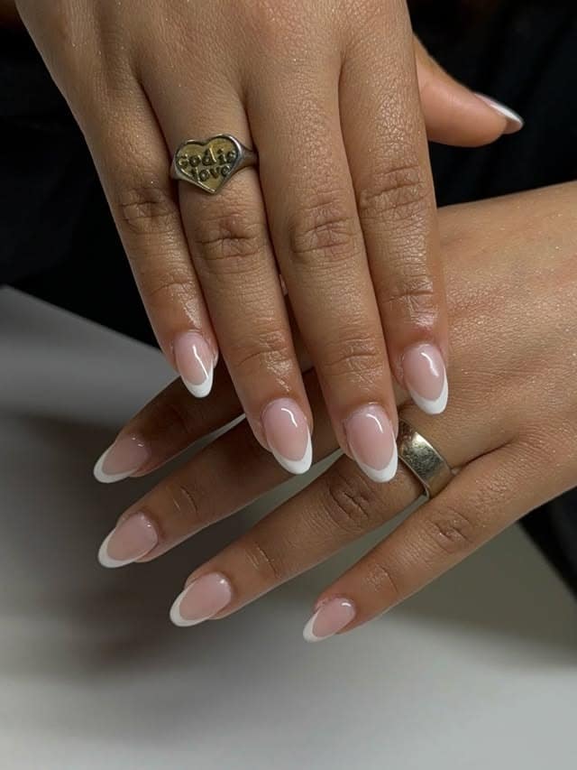11. Classic White French Round Nails - round nail ideas