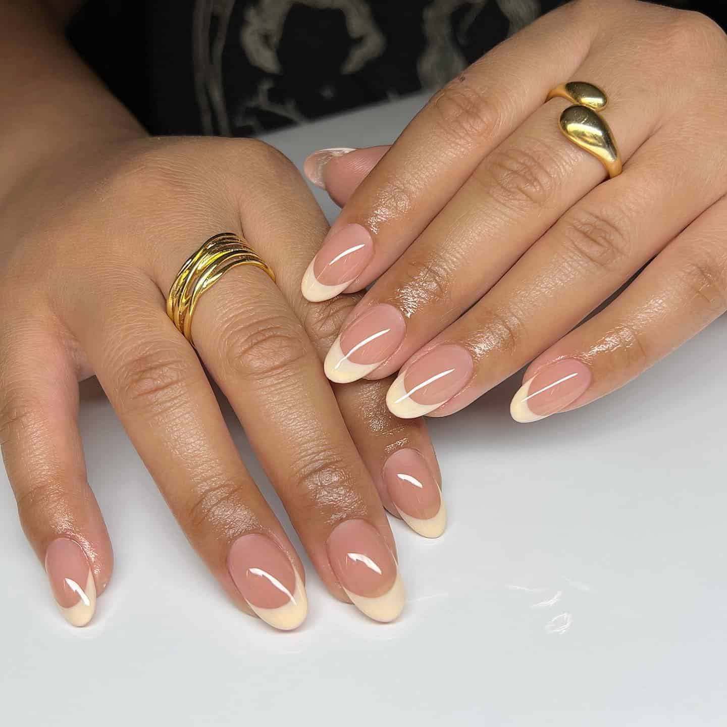 12. Cream French Round Nails - round nail ideas