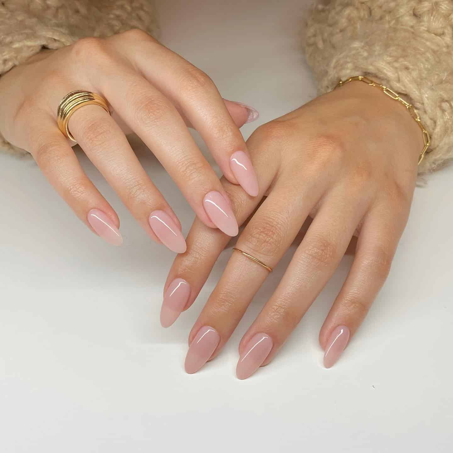 19. Sheer Nude Pink Round Nails - round nail ideas