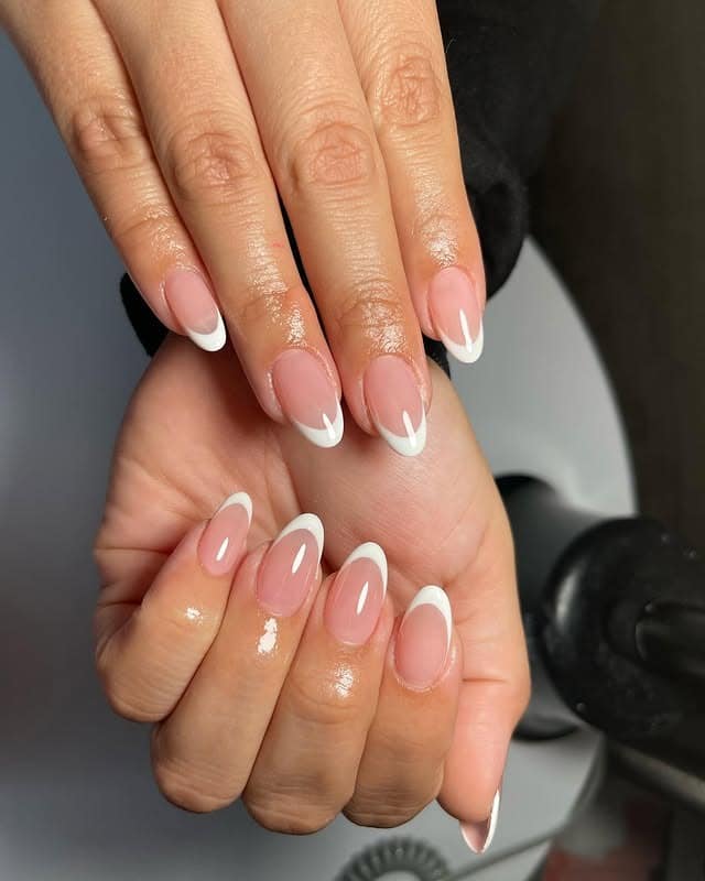21. White V-French Round Nails - round nail ideas