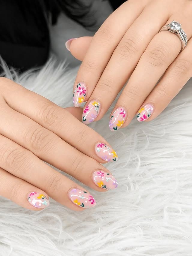 2. Pastel Garden Floral Nails - simple flower nail ideas