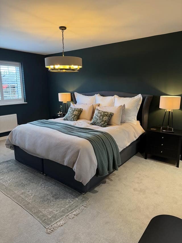 2. Deep Forest Green and Crisp White Bedroom Idea - forest green bedroom ideas