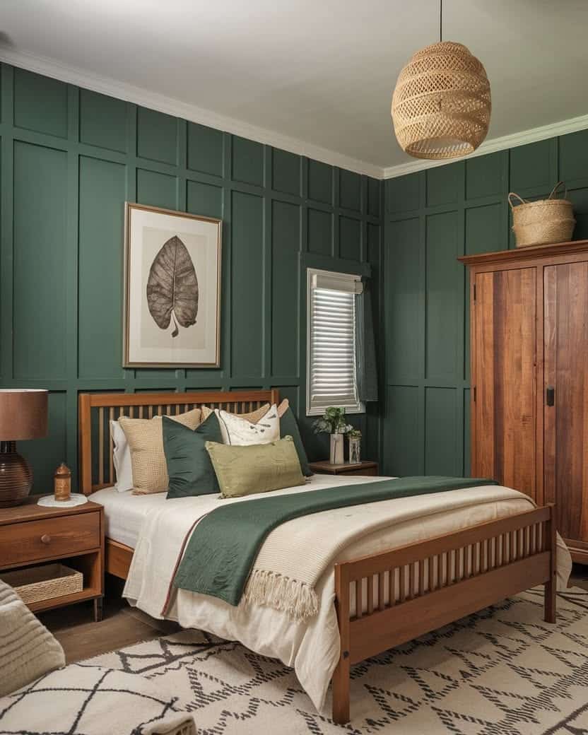 4. Forest Green and Warm Walnut Bedroom Idea - forest green bedroom ideas