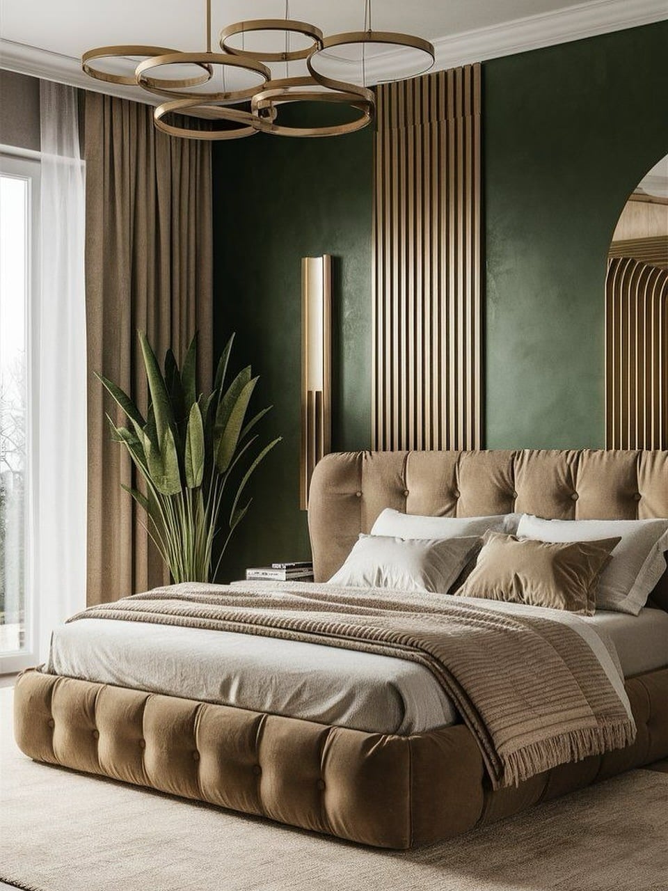 7. Forest Green and Taupe Luxury Bedroom Idea - forest green bedroom ideas