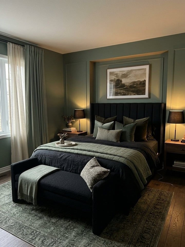 14. Forest Green and Charcoal Bedroom Idea - forest green bedroom ideas