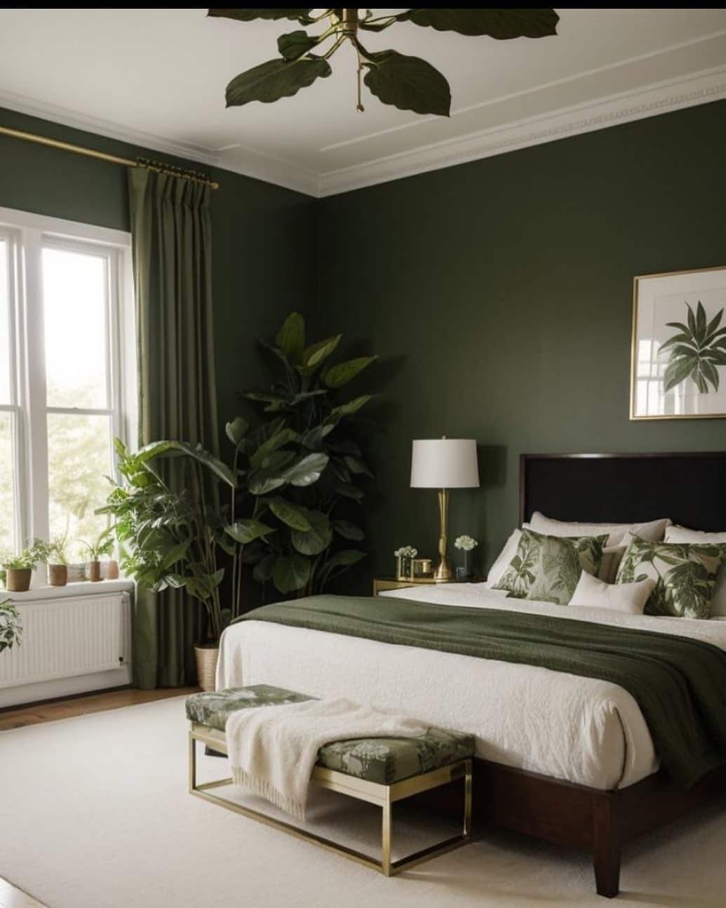 16. Botanical Forest Green and White Bedroom Idea - forest green bedroom ideas